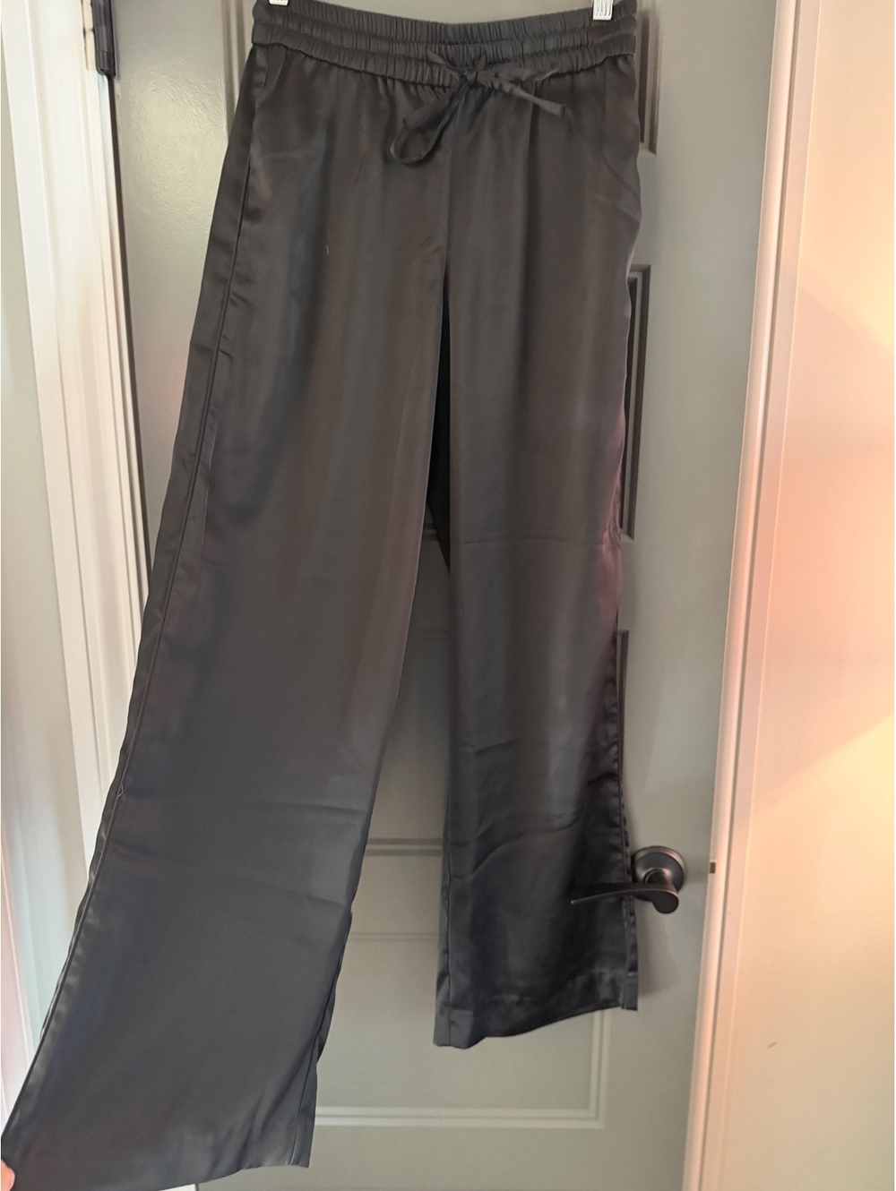 Elie Tahari Women's Black Casual satin drawstring wide leg  Pants Size S/P